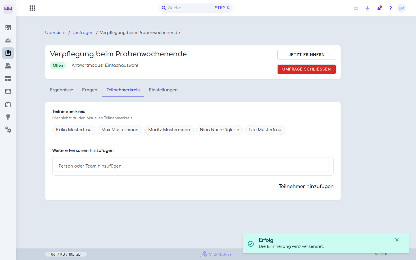 Eine Erinnerung sofort versenden